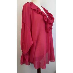 Vintage Christian Dior Sheer Ruffle Tie Front Blouse Women's Small Oversized USA